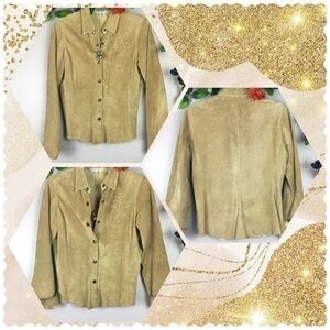 💛Like New💝CAbi Boho Bohemian Leather Shirt Blouse Top Jacket Small